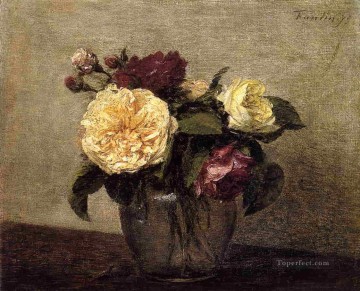 フラワーズ Painting - 黄色と赤のバラの花の画家アンリ・ファンタン・ラトゥール
